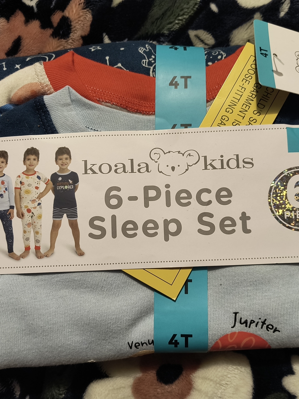 Koala Kids 6-Piece Pajama Set - Blue, Red, Navy